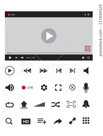 Video and audio player interface template with set buttons. Vector illustration stock Illustration Video and audio player interface template with set buttons. Vector illustration stock Illustration 133694328