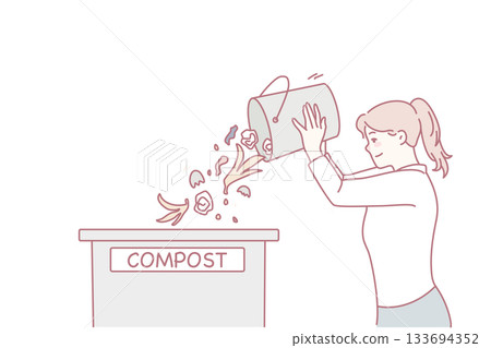Woman throw waste in compost bin 133694352