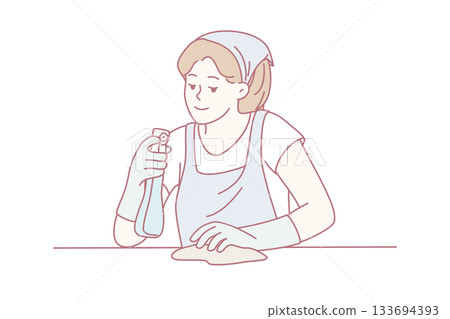 Professional cleaning scenario emphasizing careful sanitization and attention to hygiene standards 133694393