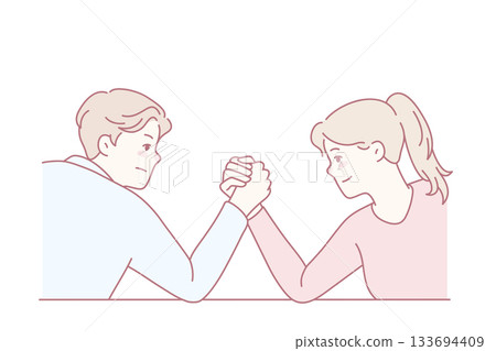 Man and woman arm wrestle 133694409