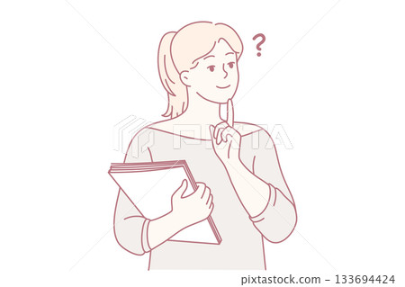 young lady carefully analyzing alternatives and marking checklist items in creative setting young lady carefully analyzing alternatives and marking checklist items in creative setting 133694424