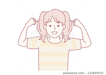 Playful confident girl, Lively young girl with pigtails expressing cheerful confidence and strength Playful confident girl, Lively young girl with pigtails expressing cheerful confidence and strength 133694435
