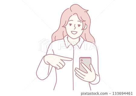 Happy woman taking picture, Stylish woman smiling into device during modern lifestyle moment Happy woman taking picture, Stylish woman smiling into device during modern lifestyle moment 133694461