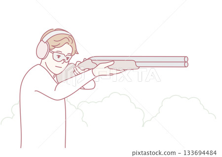 Gunner focusing outdoors, Outdoor shooter maintaining steady aim during recreational practice 133694484