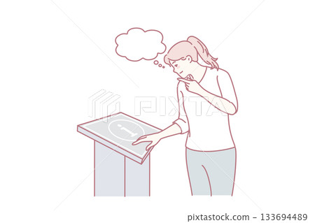 Woman consult information board 133694489