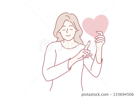 encouraging acts of love and peace, volunteer showcasing compassion through friendly symbolic gestures encouraging acts of love and peace, volunteer showcasing compassion through friendly symbolic gestures 133694506