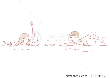 Male guard save woman drowning in water 133694523