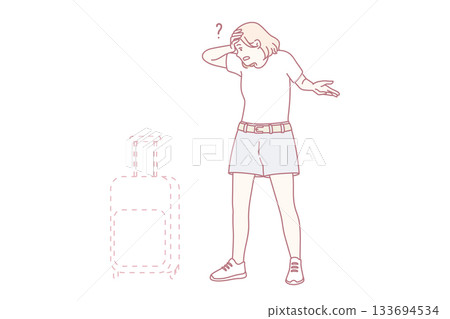 Stressed woman frustrated with baggage loss Stressed woman frustrated with baggage loss 133694534