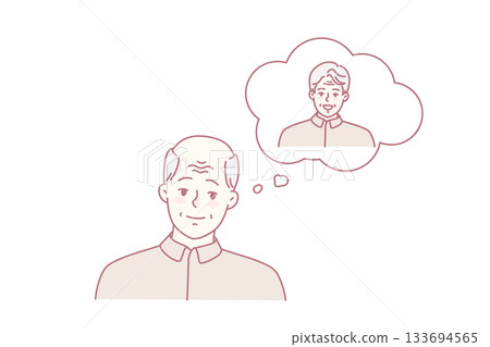 Old man suffer from hair loss Old man suffer from hair loss 133694565