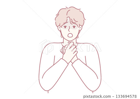 Figure displaying abrupt medical trouble through expressive gestures and simplistic artwork style 133694578