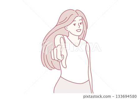 Playful confident pose, Person displaying fun finger sign with confident grin and easygoing demeanor Playful confident pose, Person displaying fun finger sign with confident grin and easygoing demeanor 133694580