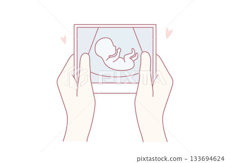 Tender fetal imagery, Soft muted colors depict bonding between parent and unborn child in artwork 133694624