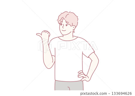 Individual with relaxed posture and warm smile indicating openness for guidance or promotion 133694626