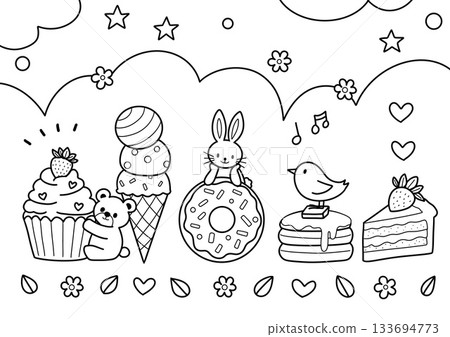 Sweets and Animals Coloring Book 133694773