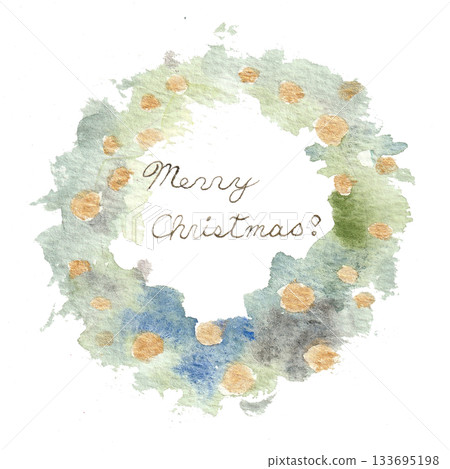 綠色聖誕花圈（水彩）① 133695198