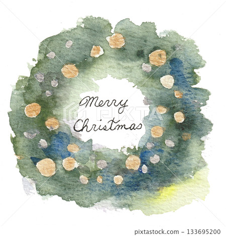 Green Christmas wreath (watercolor) ③ 133695200