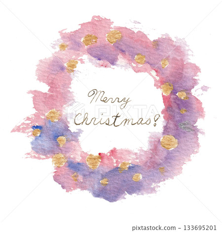 Pink Christmas wreath (watercolor) ① 133695201
