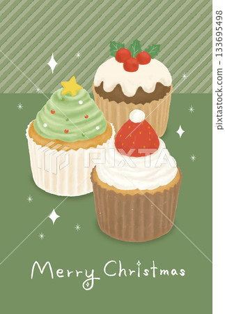 A cute Christmas card with an illustration of a cupcake A cute Christmas card with an illustration of a cupcake 133695498