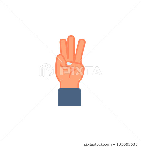 Three finger vector icon. Hand gesture icon flat style. perfect use for logo, presentation, website, and more. modern icon design color style Three finger vector icon. Hand gesture icon flat style. perfect use for logo, presentation, website, and more. modern icon design color style 133695535