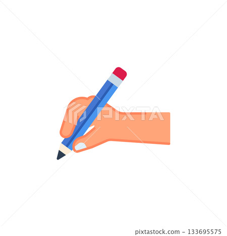 Writing hand with pencil gesture vector icon. Hand gesture icon flat style. perfect use for logo, presentation, website, and more. modern icon design color style Writing hand with pencil gesture vector icon. Hand gesture icon flat style. perfect use for logo, presentation, website, and more. modern icon design color style 133695575