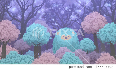 一片粉彩色的奇幻森林，還有一個圓滾滾、毛茸茸的小仙子 133695598