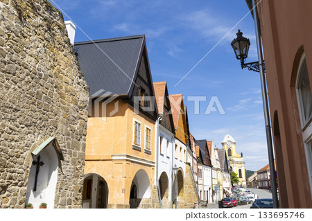 Ustek Mirove namesti street with historic arcaded houses Ustek Mirove namesti street with historic arcaded houses 133695746