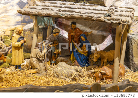 Christmas nativity scene with holy family and shepherds in Prague Christmas nativity scene with holy family and shepherds in Prague 133695778