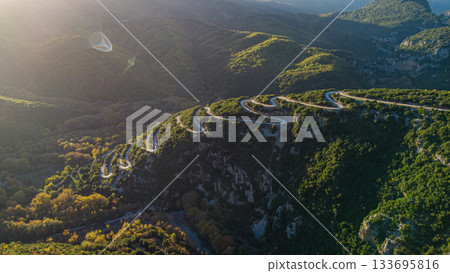 Winding Road. Golden Hour. Sunset. Pindus National Park. Vikos. Greece. Beauty 133695816