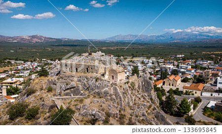 Charaki Fortress Close Up. Charakas. Crete. Greece. Aerial Drone Shot. Olives Charaki Fortress Close Up. Charakas. Crete. Greece. Aerial Drone Shot. Olives 133695845