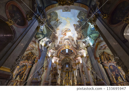 Saint Nicholas Church interior featuring baroque ceiling fresco, Prague Saint Nicholas Church interior featuring baroque ceiling fresco, Prague 133695947