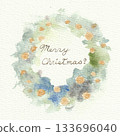 Watercolor Christmas wreath (green ①) 133696040