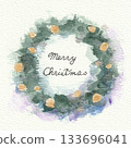 Watercolor Christmas wreath (green ②) 133696041