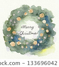 Watercolor Christmas wreath (green ③) 133696042