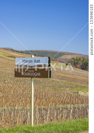 Road sign directing to Macon Aze and Bourgogne wines Road sign directing to Macon Aze and Bourgogne wines 133696183
