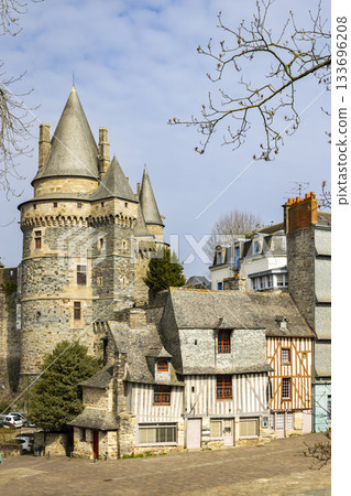 VITRE castle in Brittany France with historic timbered houses 133696208