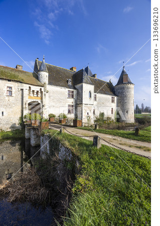 Chateau de Chemery historic architecture reflecting in moat in France Chateau de Chemery historic architecture reflecting in moat in France 133696210