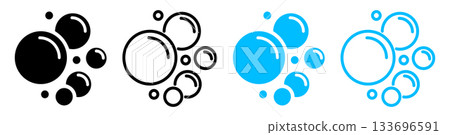 Air bubbles and foam icons with fizz effects, aquarium air bubbles and laundry foam elements in outline vector style. Air bubbles and foam icons with fizz effects, aquarium air bubbles and laundry foam elements in outline vector style. 133696591