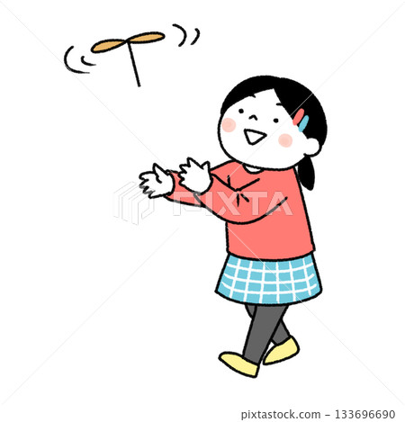 Illustration of a girl playing with bamboo dragonflies Illustration of a girl playing with bamboo dragonflies 133696690