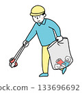 Illustration of a man picking up trash Illustration of a man picking up trash 133696692