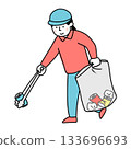 Illustration of a woman picking up trash Illustration of a woman picking up trash 133696693