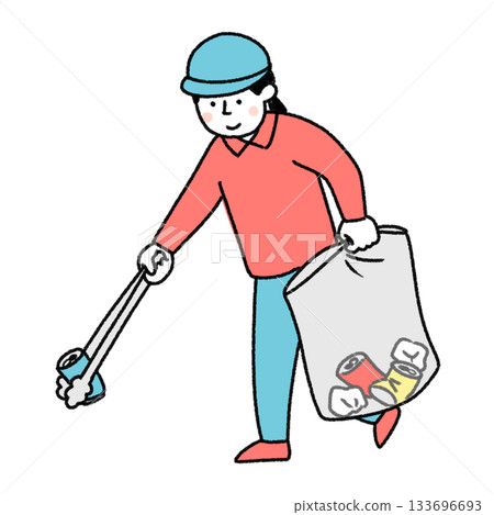 Illustration of a woman picking up trash Illustration of a woman picking up trash 133696693