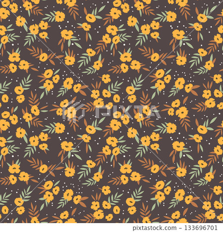 Seamless floral pattern based on traditional folk art ornaments. Colorful flowers on color background. Scandinavian style. Sweden nordic style. Vector illustration. Simple minimalistic pattern Seamless floral pattern based on traditional folk art ornaments. Colorful flowers on color background. Scandinavian style. Sweden nordic style. Vector illustration. Simple minimalistic pattern 133696701