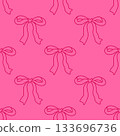 Pink seamless pattern with hand drawn bows in cute coquette style creating a playful ribbon design for feminine packaging, cards and fabric prints. 133696736