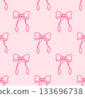Pink seamless pattern with hand drawn bows featuring coquette aesthetic ribbons on soft pastel background for girly decorative projects. 133696738