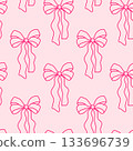 Pink seamless pattern with hand drawn bows designed with whimsical coquette charm for sweet ribbon themed prints used in invitations and packaging. 133696739