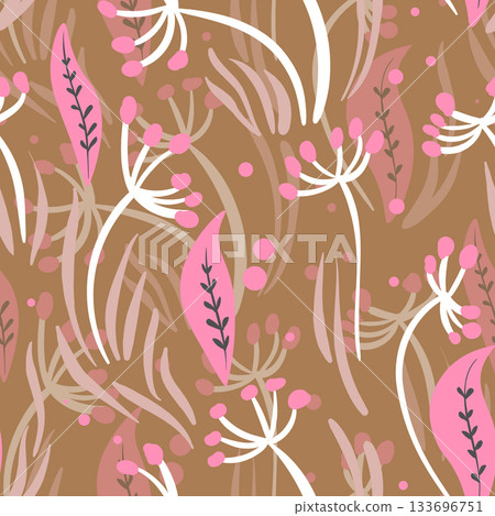 Seamless floral pattern based on traditional folk art ornaments. Colorful flowers on color background. Scandinavian style. Sweden nordic style. Vector illustration. Simple minimalistic pattern Seamless floral pattern based on traditional folk art ornaments. Colorful flowers on color background. Scandinavian style. Sweden nordic style. Vector illustration. Simple minimalistic pattern 133696751