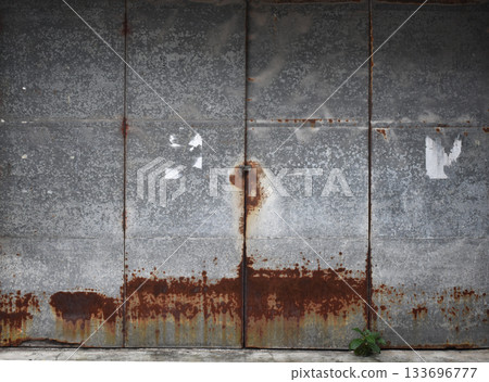 A large sheet of metal was assembled to form the door. which is rusty A large sheet of metal was assembled to form the door. which is rusty 133696777