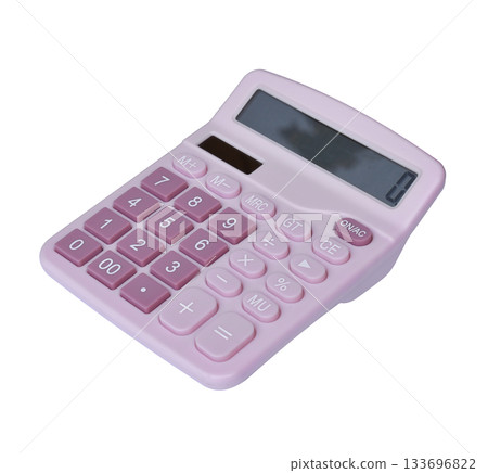 Close up of the calculator pastel pink isolated on white background 133696822