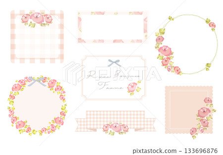 A stylish rose bouquet frame set. A rose message card with a retro feel. A stylish rose bouquet frame set. A rose message card with a retro feel. 133696876