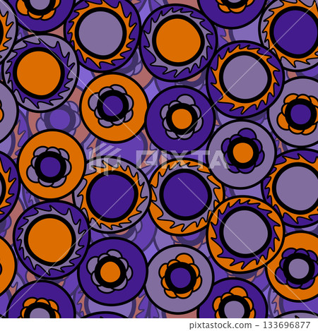 Seamless pattern with geometric aboriginal ornament. Ethnic tribal rounded color background. Afican, australian motiph. Dots painting. Vector illustration, template design for cloth, card, fabric 133696877